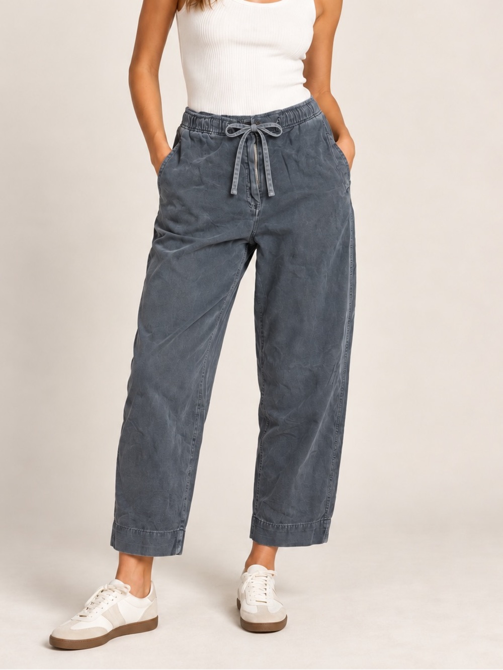 Zara Gray Lyocell Cotton Drawstring Ankle Utility Pants Size Medium